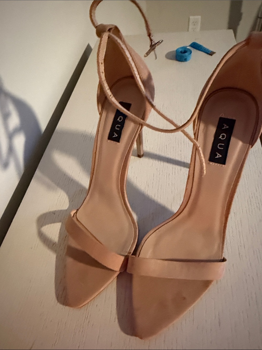 Aqua Blush Nude Ankle-Strap Pointed Heels